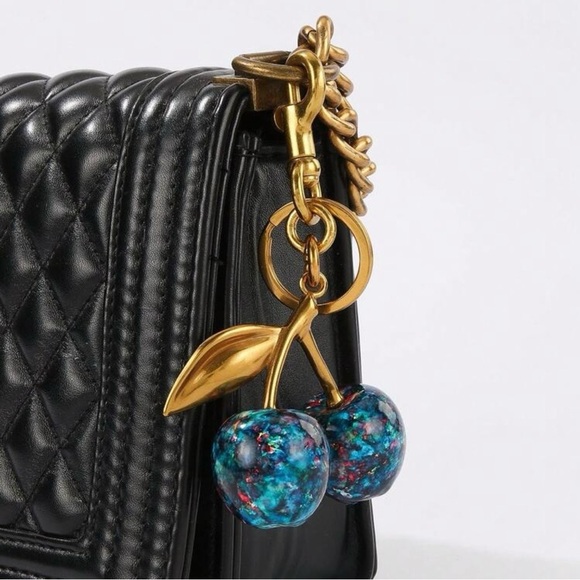 Gold Cherry Multicolor Purse Bag Charm Keychain - Picture 3 of 7